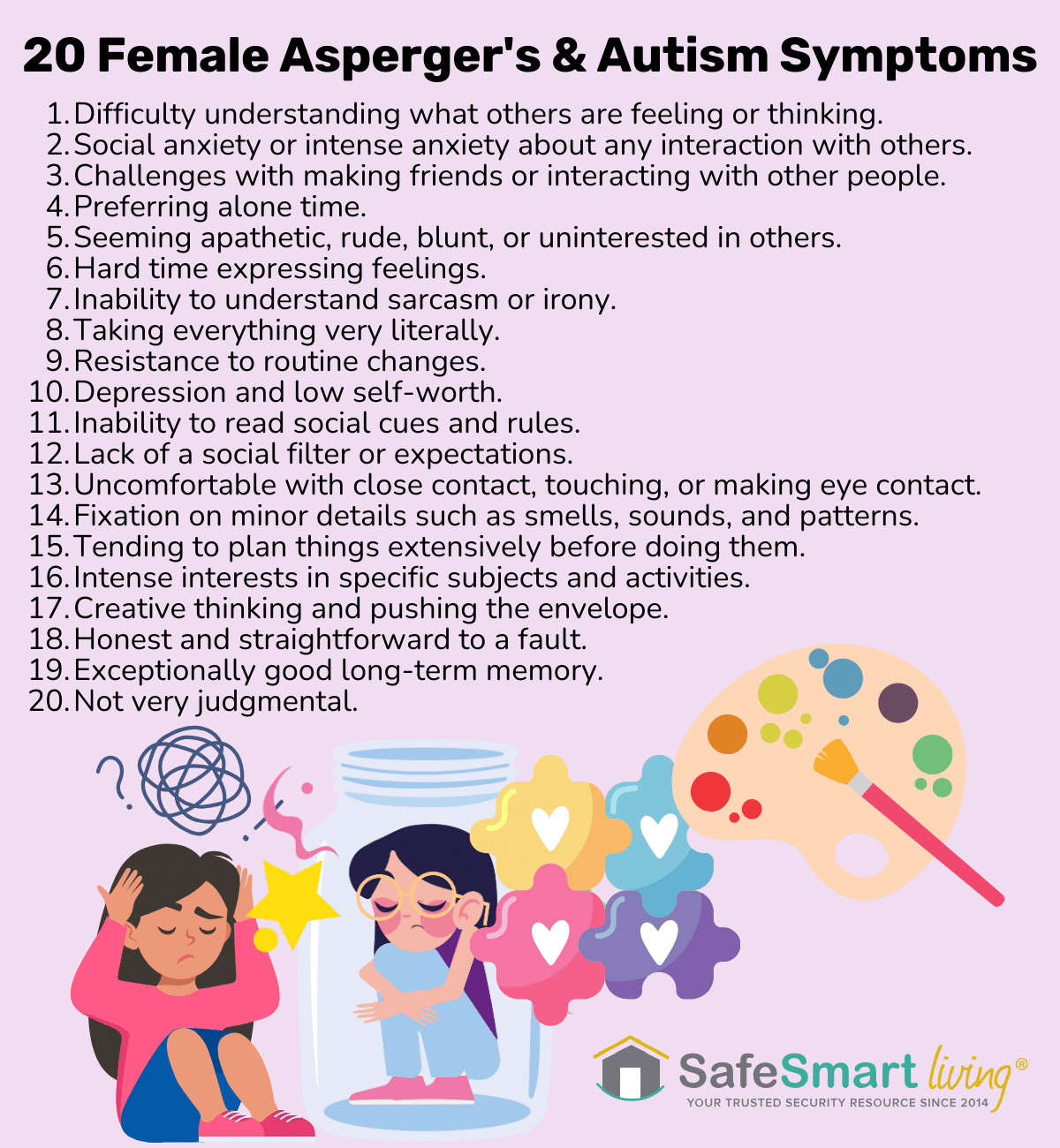 20 Autism and Asperger's symptoms in women graphic.