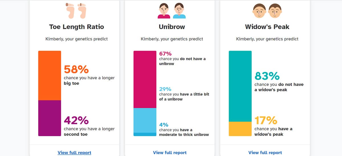 23andme traits screenshot.