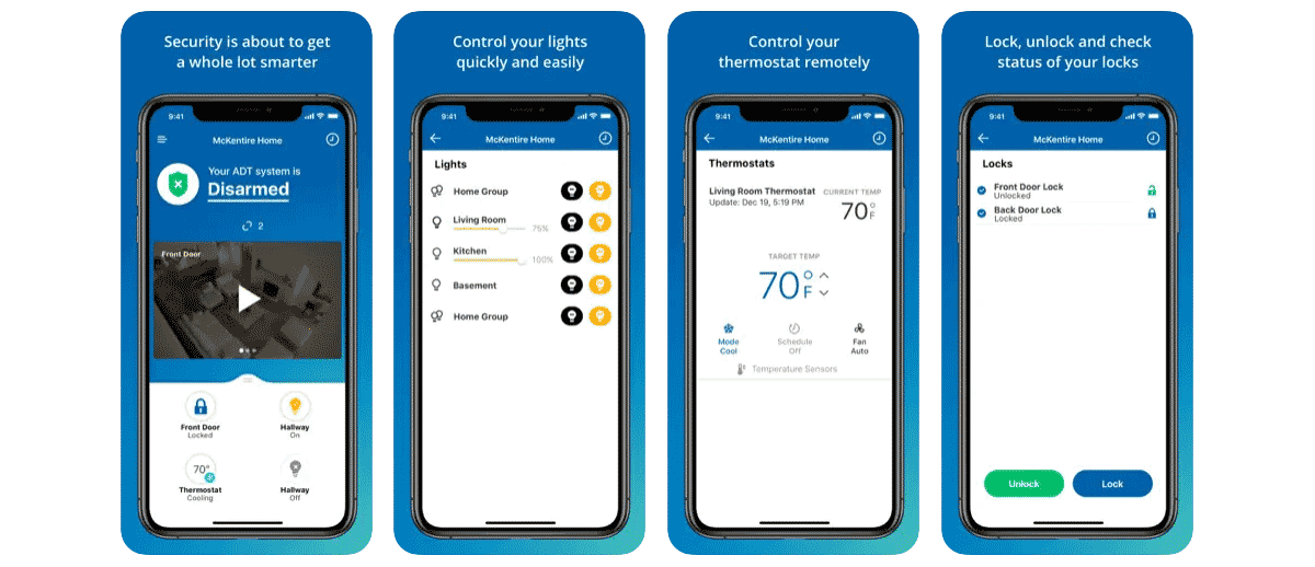 Screenshots of the ADT Control app for the iPhone