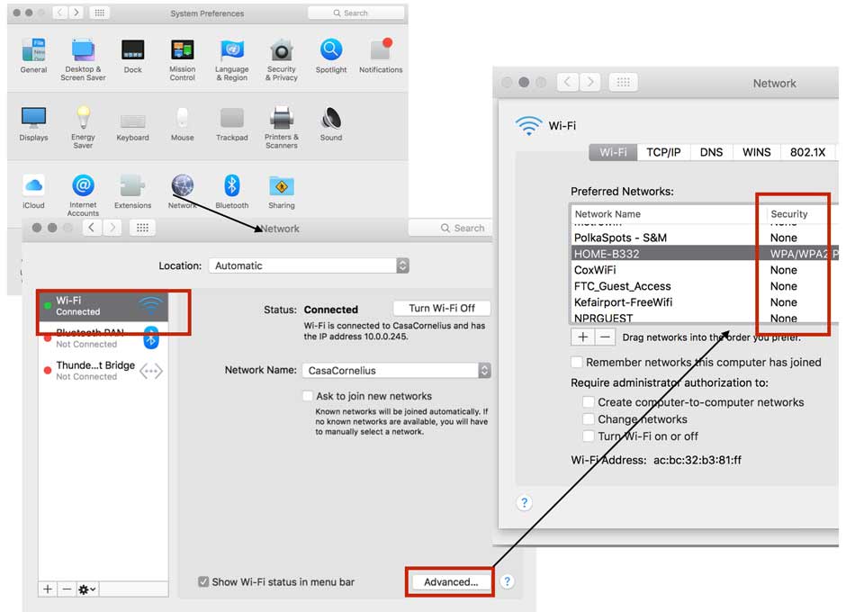 Screenshot of Advanced wifi settings on Mac