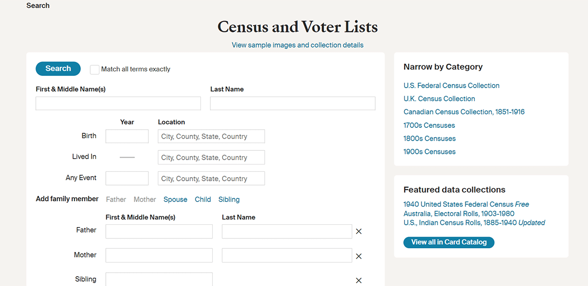 Ancestry census screenshot.