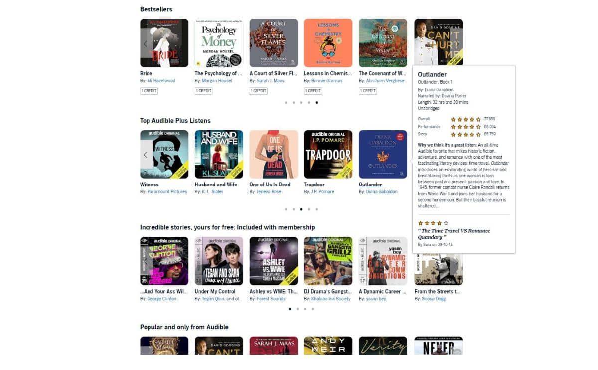 Audible catalog bestsellers screenshot.