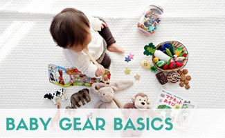 Baby on floor playing with toys (Caption: Baby Gear Basics)