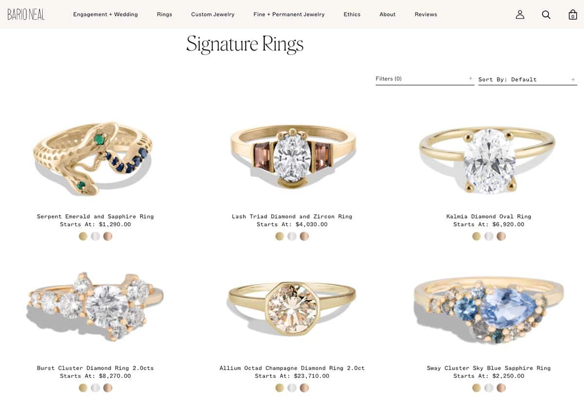 Bario Neal engagement rings website screenshot.