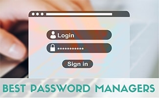 Person entering username and password on login screen (caption: Best Password Managers)