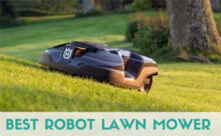 Husqvarna robot lawn mower in yard