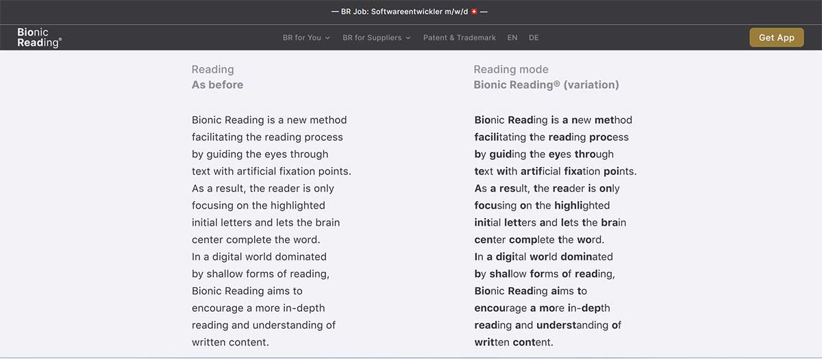 Bionic Reading example screenshot.