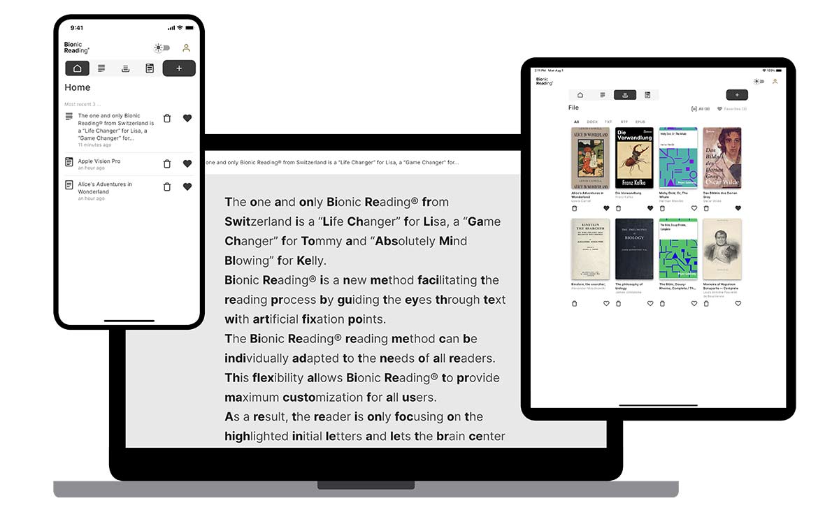 Bionic Reading products on different screens.