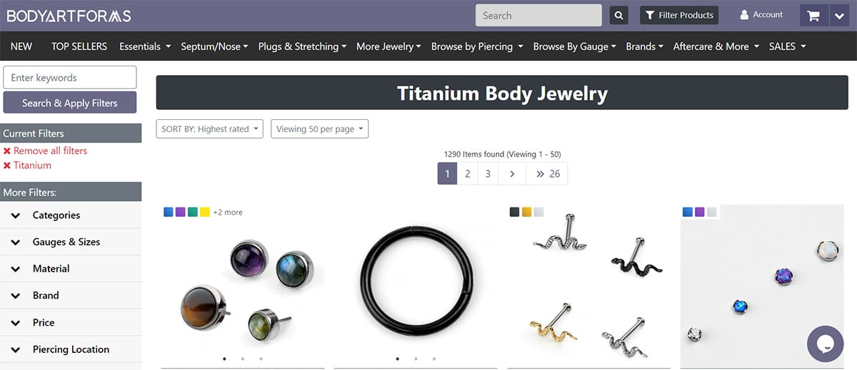 Bodyartforms screenshot website.