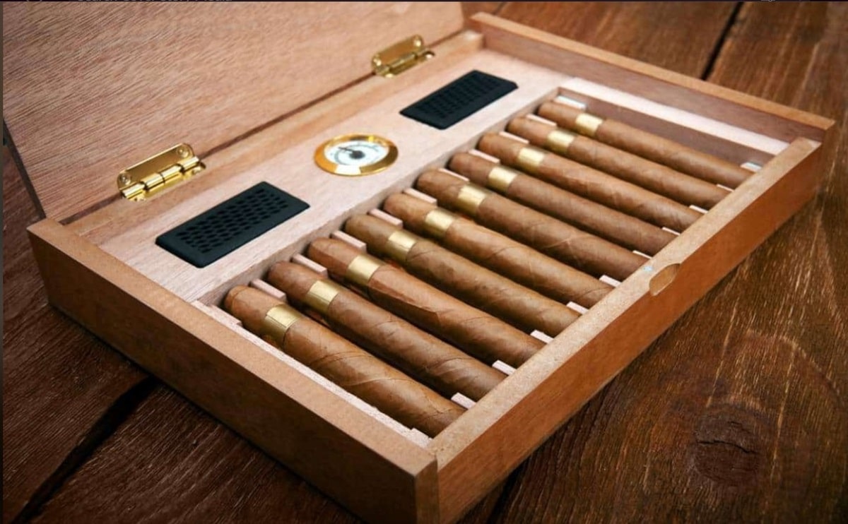 box of cigars in a humidor box