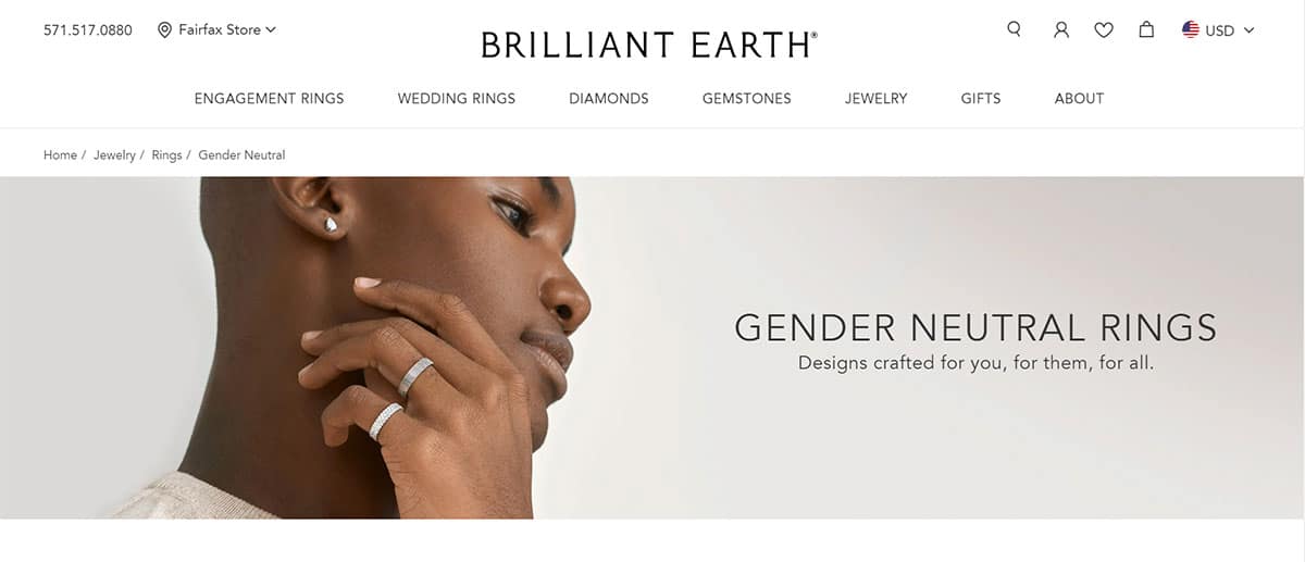 Brilliant Earth gender neutral rings screenshot.