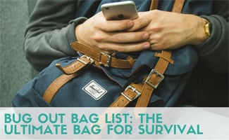 Person on phone with bug out bag (caption: Bug Out Bag List: The Ultimate Bag For Survival)