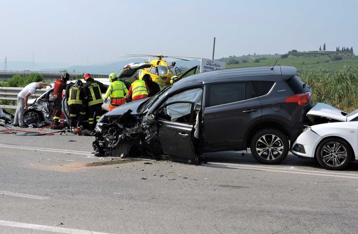 Car accident on highway with support personnel and chopper