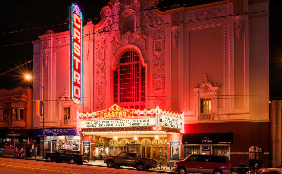 The Castro Theater in San Francisco, California at night.