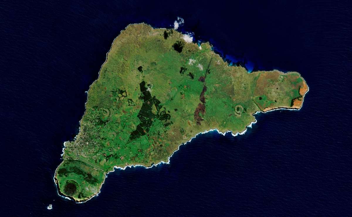 Easter Island in the southeastern Pacific Ocean as seen from space.