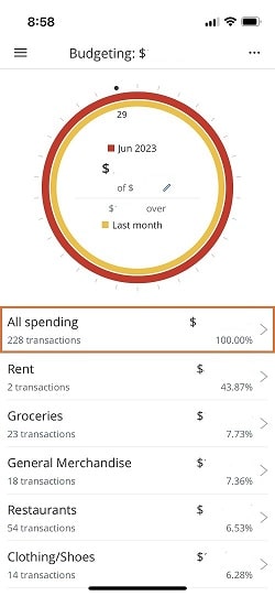 empower App screenshot of budgeting feature