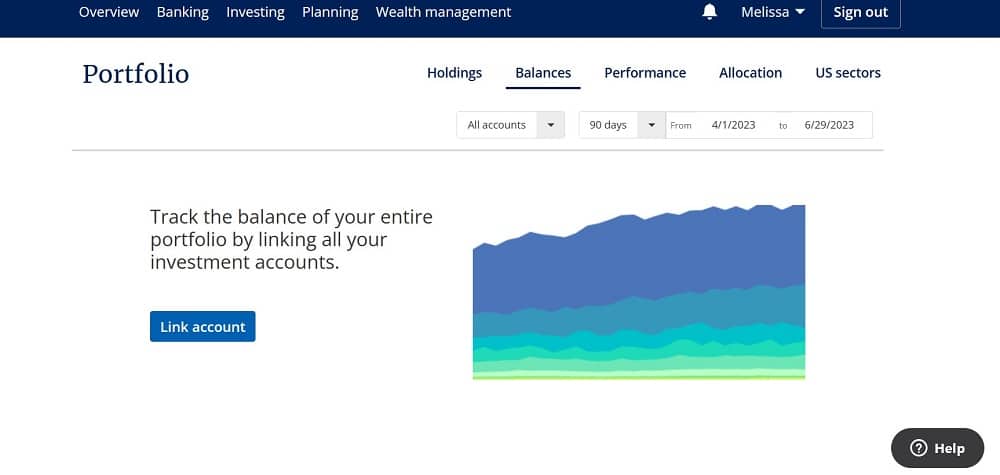 Empower portfolio screenshot showing how to link accounts.