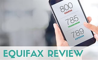 Person holding phone with Equifax App (Caption: Equifax Review)