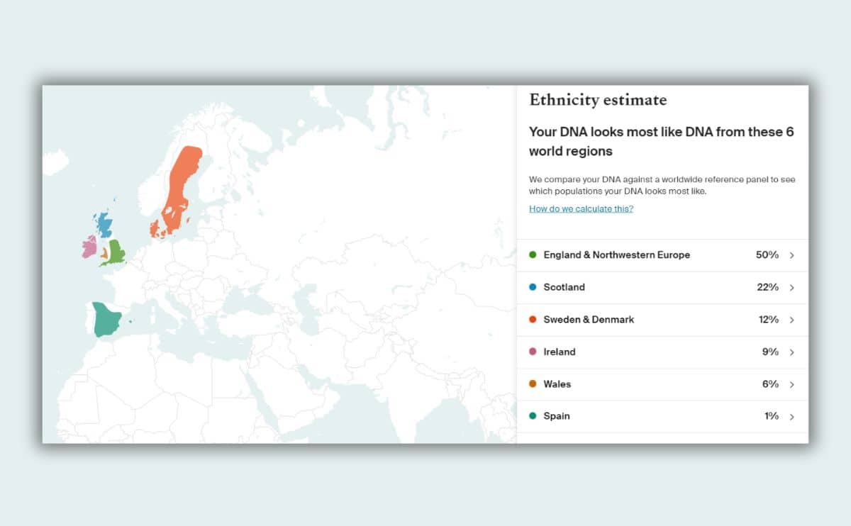 ethnicity estimate screenshot AncestryDNA screenshot.