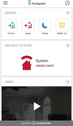 Screenshot of the Frontpoint app home screen