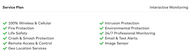 Frontpoint portal - screenshot of service plan in account section