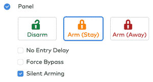 Frontpoint portal - home automation scene options