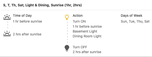 Frontpoint portal - screenshot of settings for light automation schedule