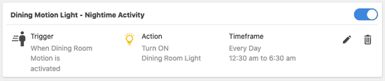 Screenshot of a lights rule in the Frontpoint home security portal