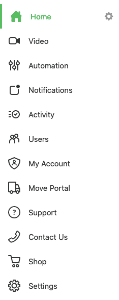 Frontpoint Customer Portal: Navigation Menu