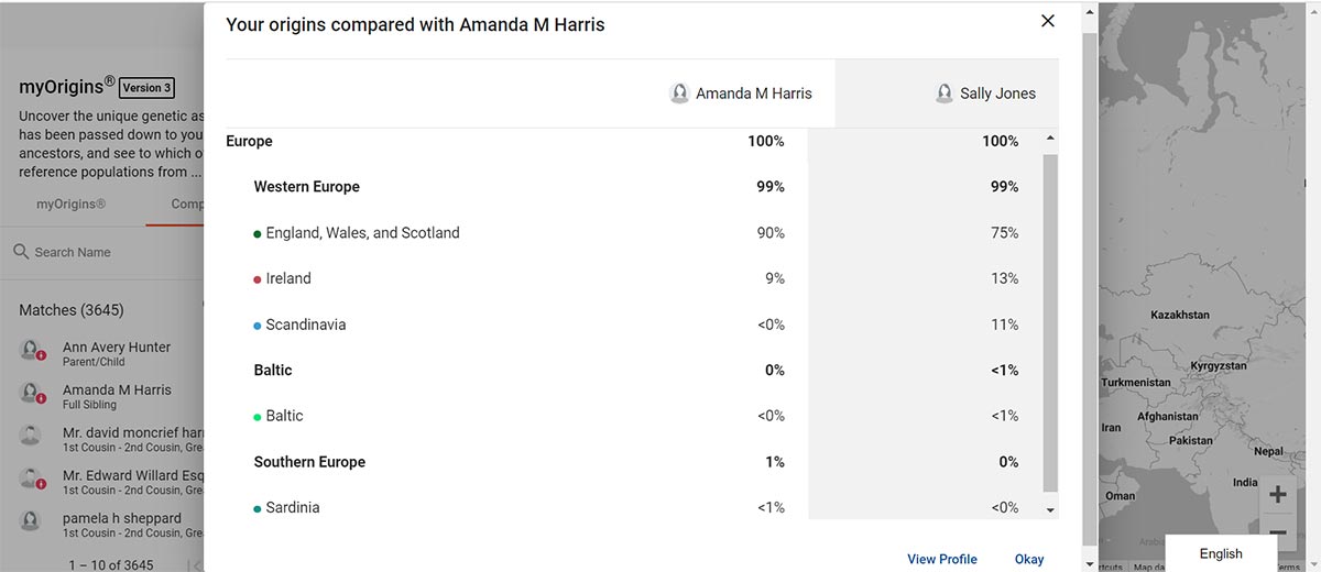 FamilyTreeDNA compare origins screenshot.