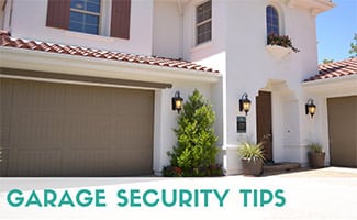 A garage door on a Spanish style house. Caption: Garage Security Tips