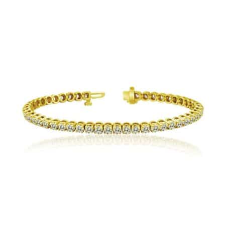 Gold Round Cut Diamond Tennis Link Bracelet.