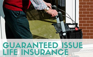 Elderly man with walker (Caption: Guaranteed Issue Life Insurance)