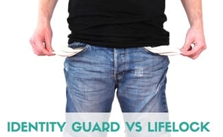 A man showing that his jean pockets are empty. Caption: Identity Guard Vs LifeLock