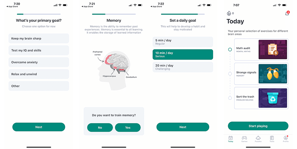 Impulse app screenshots showing app setup.