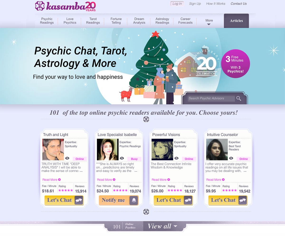 Kasamba online psychic website screenshot.