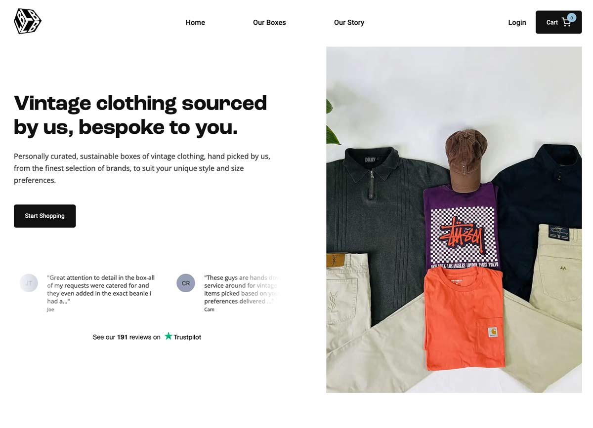 LB Vintage box website screenshot.