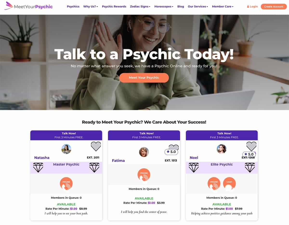 MeetYourPsychic online psychic website screenshot.