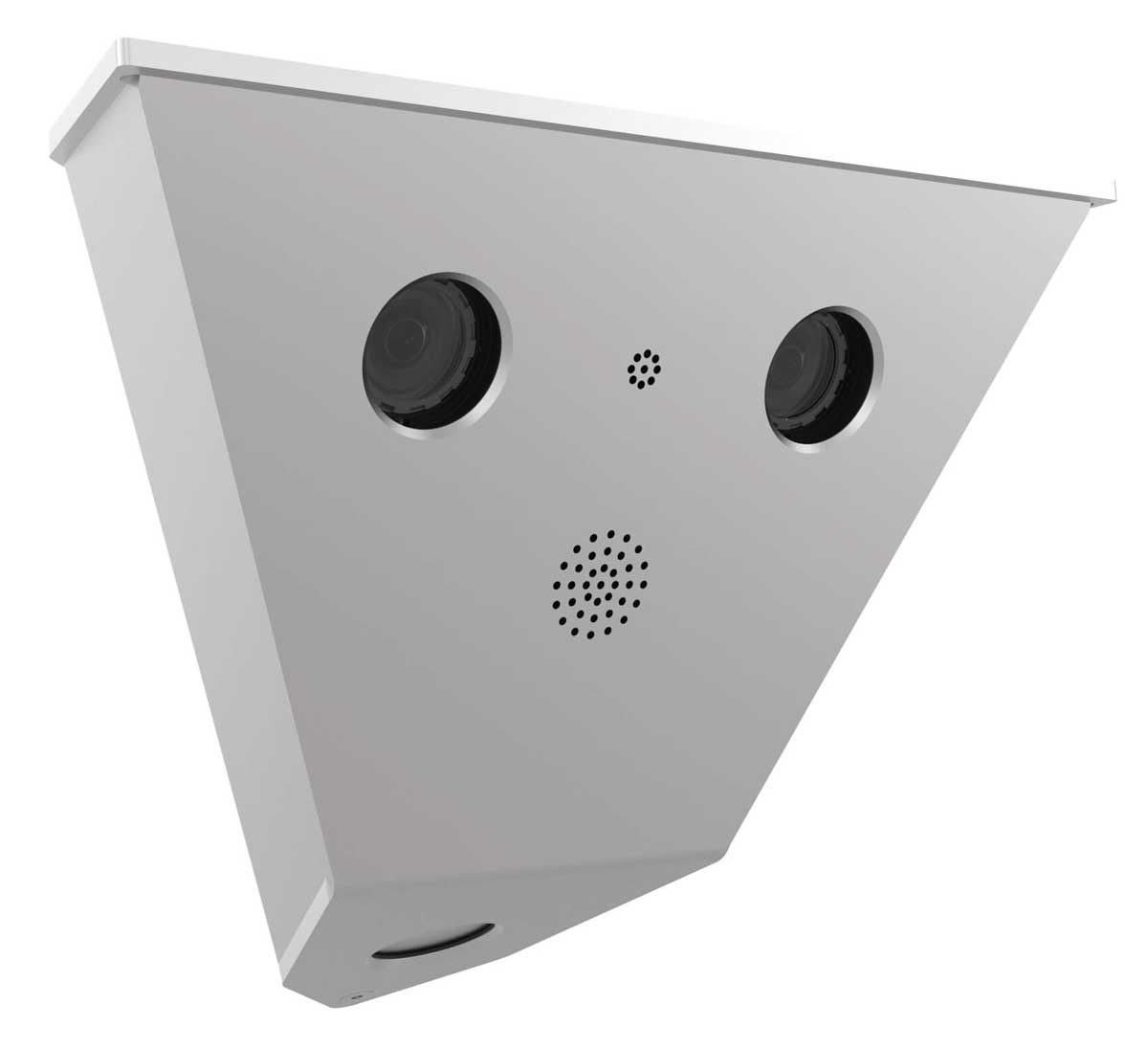 The Mobotix v16 bulletproof security camera on a white background