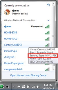 Screenshot of wifi connections on a PC