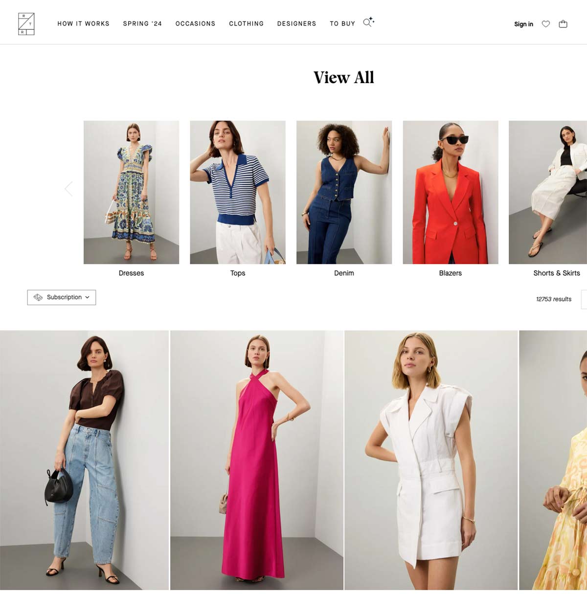 Rent the Runway website screenshot.