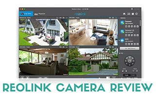 Reolink iOS app on screen (caption: Reolink Camera Review)