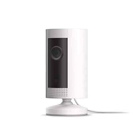 Ring home security white indoor camera on a white background