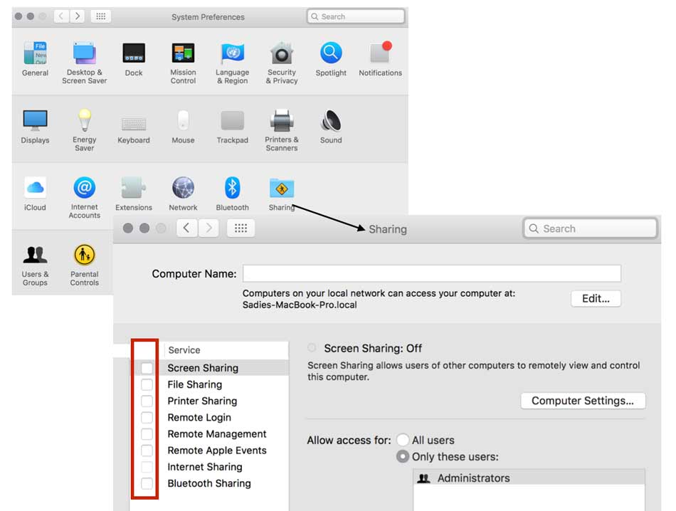 Screenshot of Turn Sharing Off on Mac