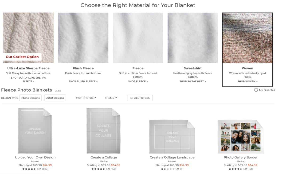 Shutterfly blanket options.