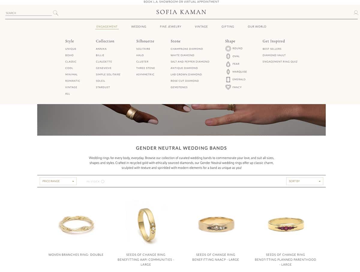 Sofia Kaman engagement rings website screenshot.