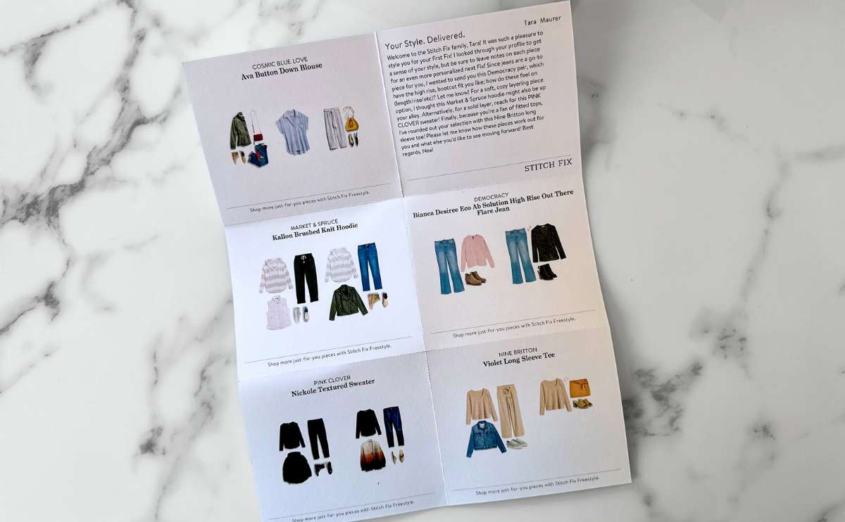 Stitch Fix outfits insert card.