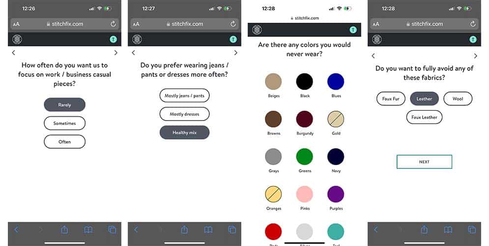 Stitch Fix quiz screenshot.