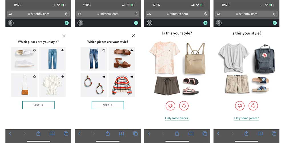 Stitch Fix style quiz finding style.