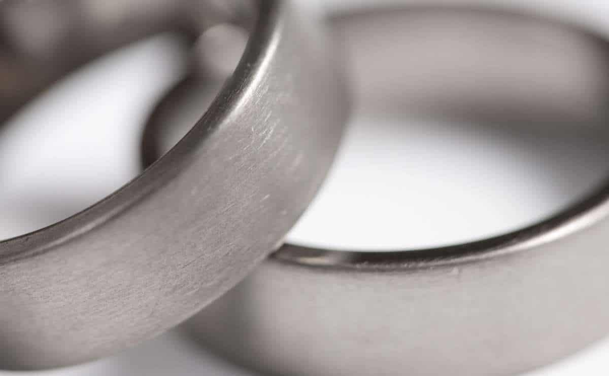 Two titanium rings up close.